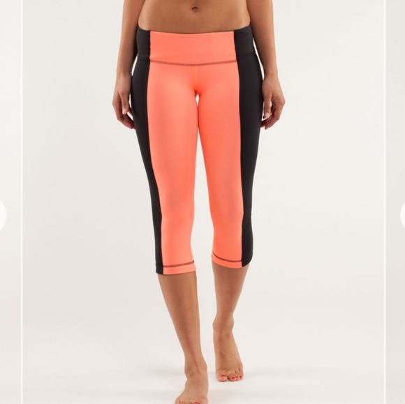 Lululemon Wunder Under Crop *Bonded Stripe Black / Pop Orange / Black - Picture 2 of 11